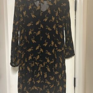 Wrap London Black Dress with Gold Leaf Pattern